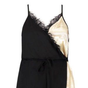 Plus Satin Lace Trim Wrap Midi Dress